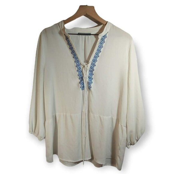 Octavia Sheer Ivory Peasant Style Blouse Size Large - Picture 1 of 3